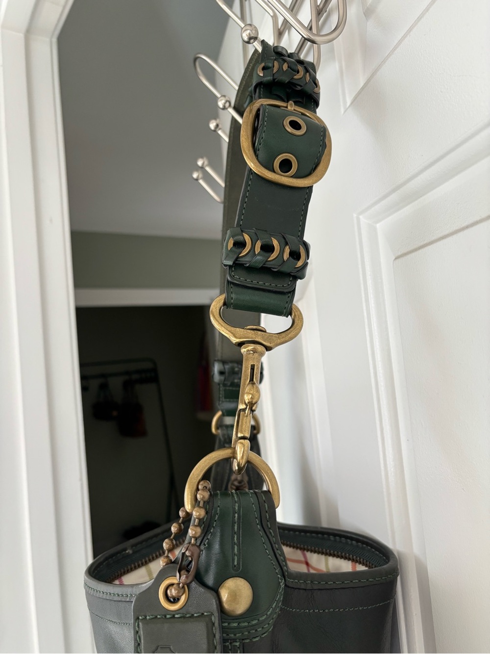 Coach Bag XL Bleecker Tattersall Duffle Sac Bottle Green Style 11423 - Picture 6 of 16